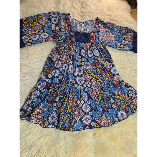 Live and Let Live colorful primary color blue Paisley red Mini dress small
