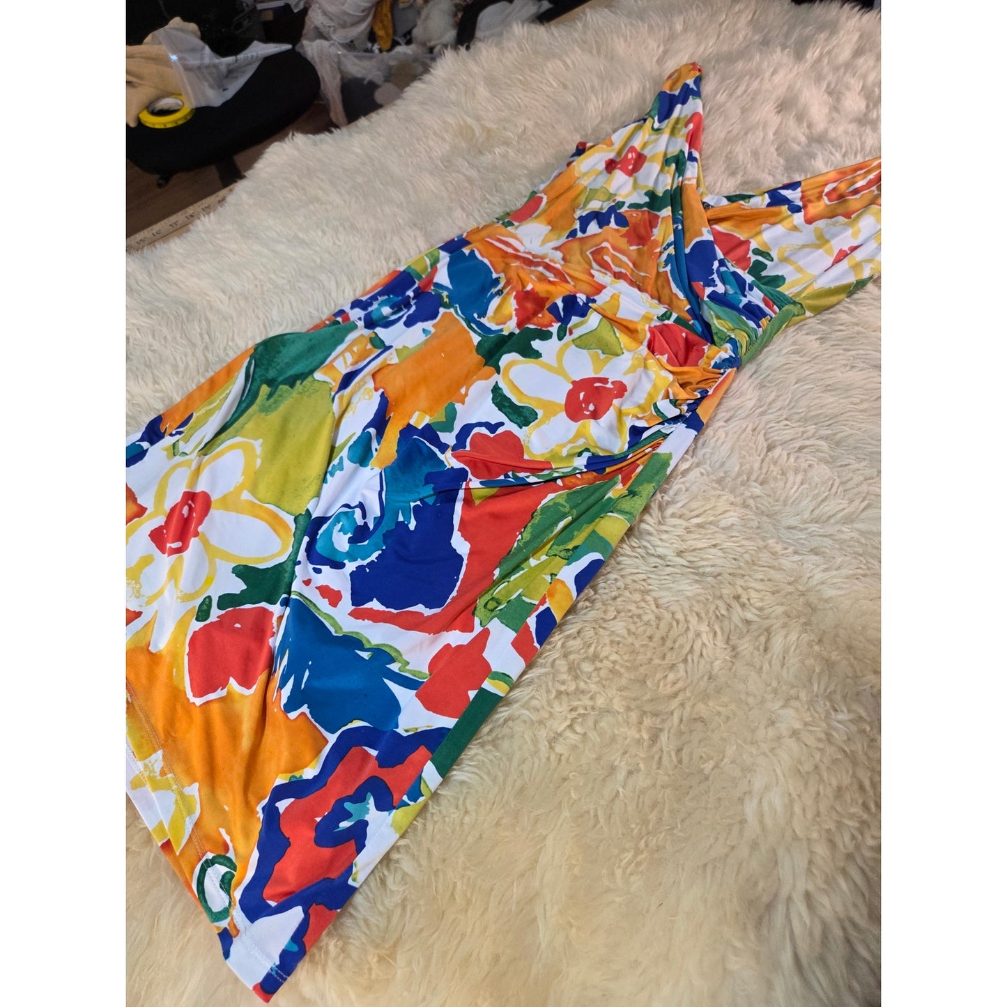 Ralph Lauren colorful sleeveless bodycon dress double line knit size 10 18* p2p