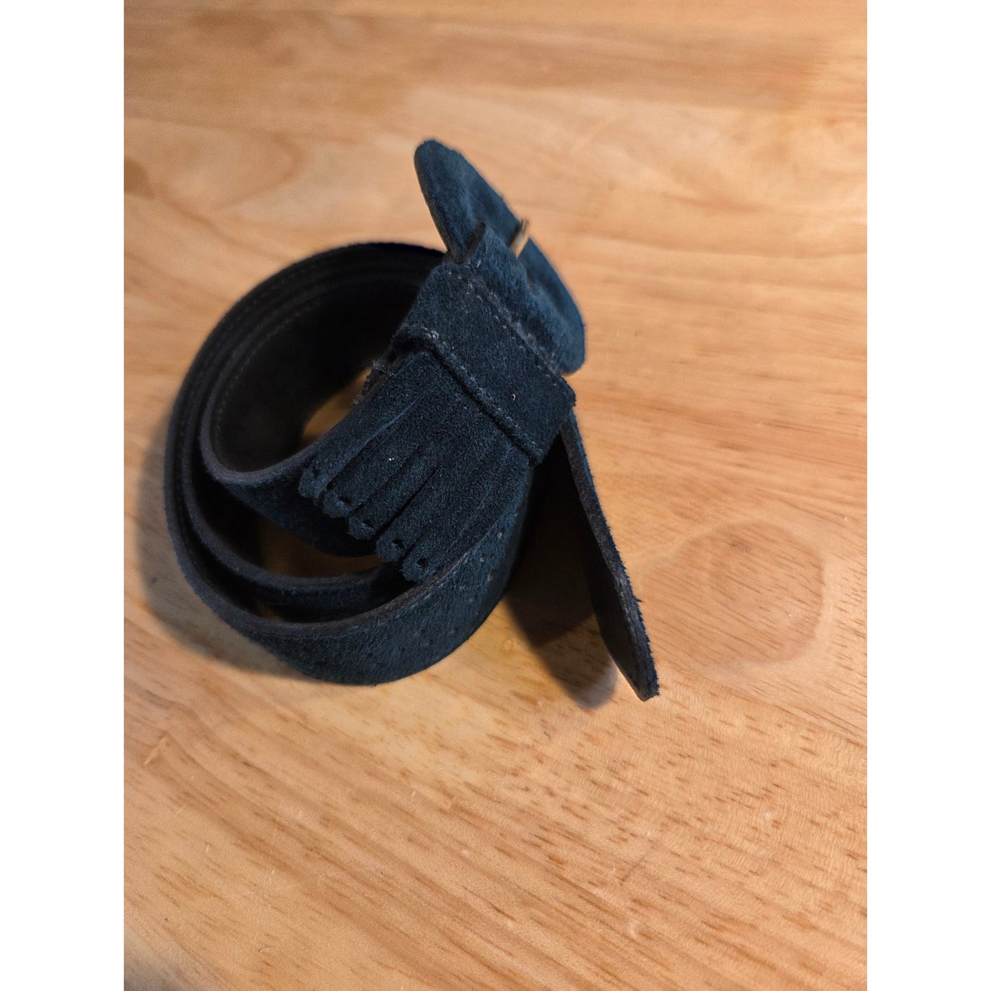 Cool Kelly Green Vintage Suede Leather Belt With Tassel on Buckle 34" Small