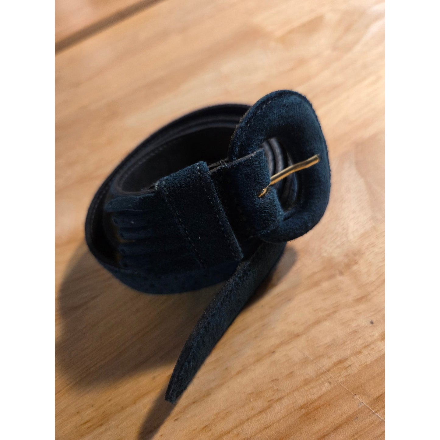 Cool Kelly Green Vintage Suede Leather Belt With Tassel on Buckle 34" Small