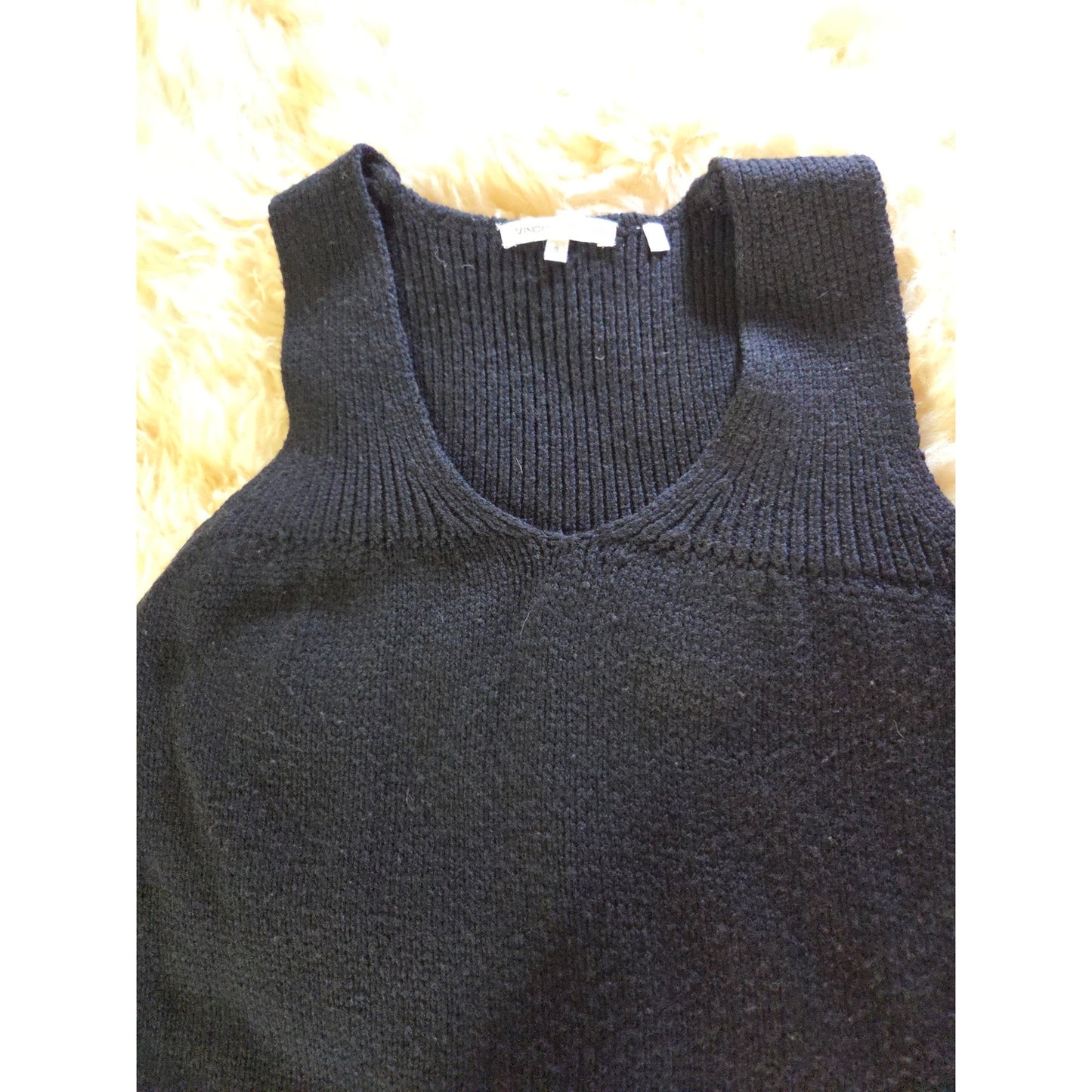 Vince black sweater knit tank dress pocket front Size Small Mini V-neck