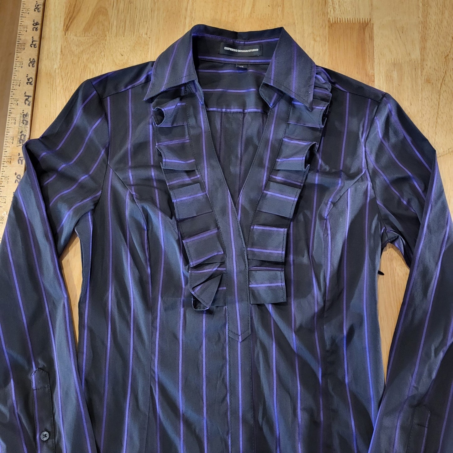 Express Design Studio Black Girlboss Purple Striped Pleated Collar Side Zip XS