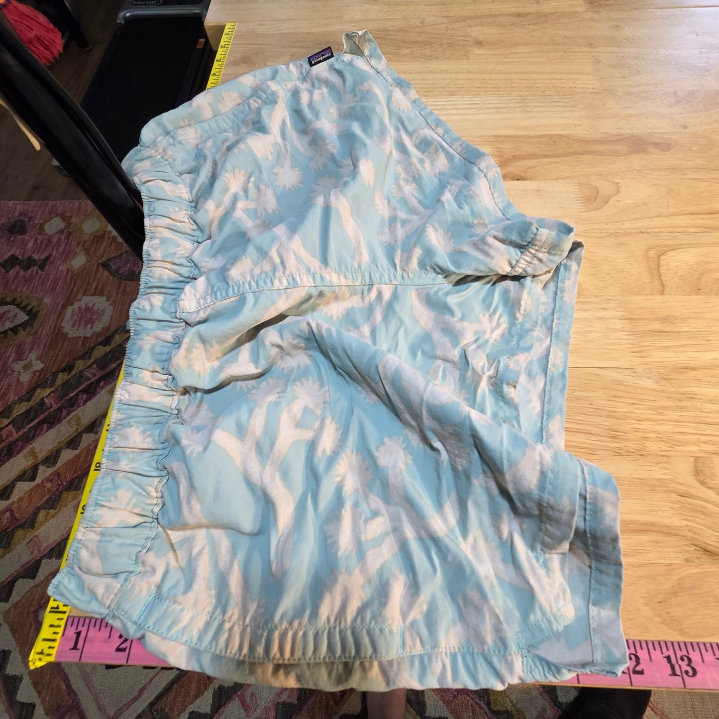 Patagonia Blue Joshua Tree Woman's Shorts White Elastic Waist Pockets Large