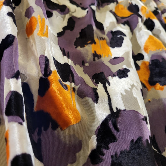 Cabi Sleeveless A-Line Dress Orange Purple Burnout Velvet Silk Medium