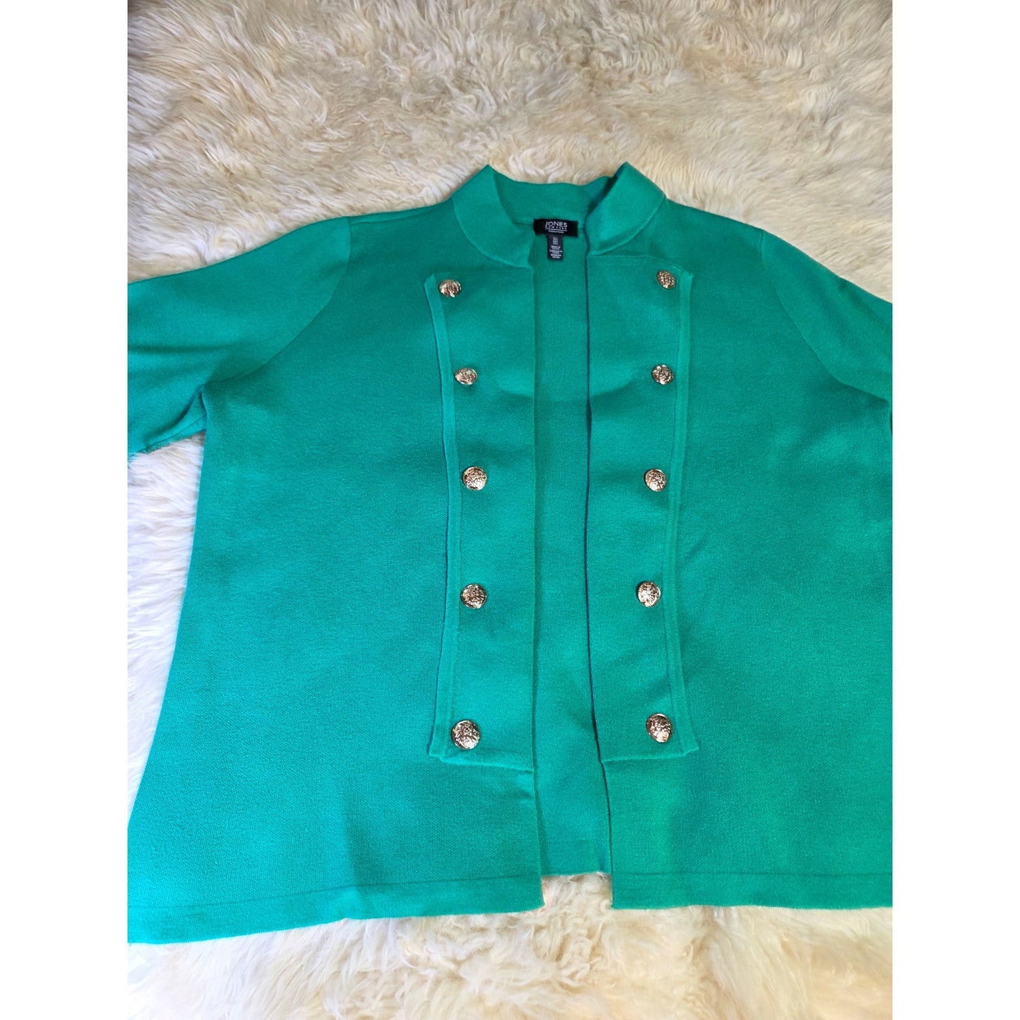 Jones New York Kelly Green Gold Button Detail Sweater Viscose Blend Large