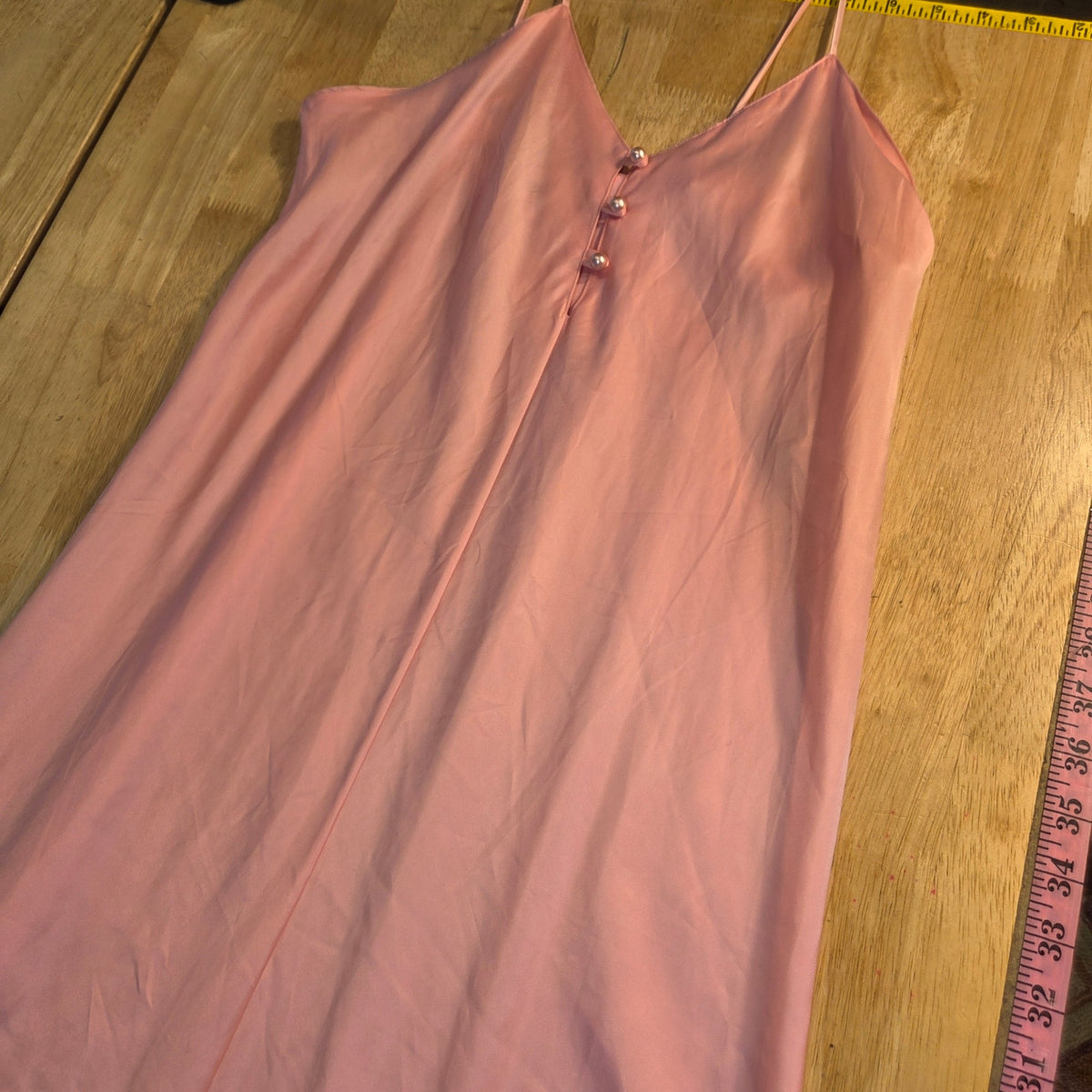 Repose vintage pink Satin nightgown spaghetti strap Pearl button detail large