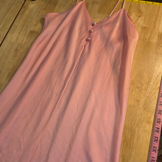 Repose vintage pink Satin nightgown spaghetti strap Pearl button detail large