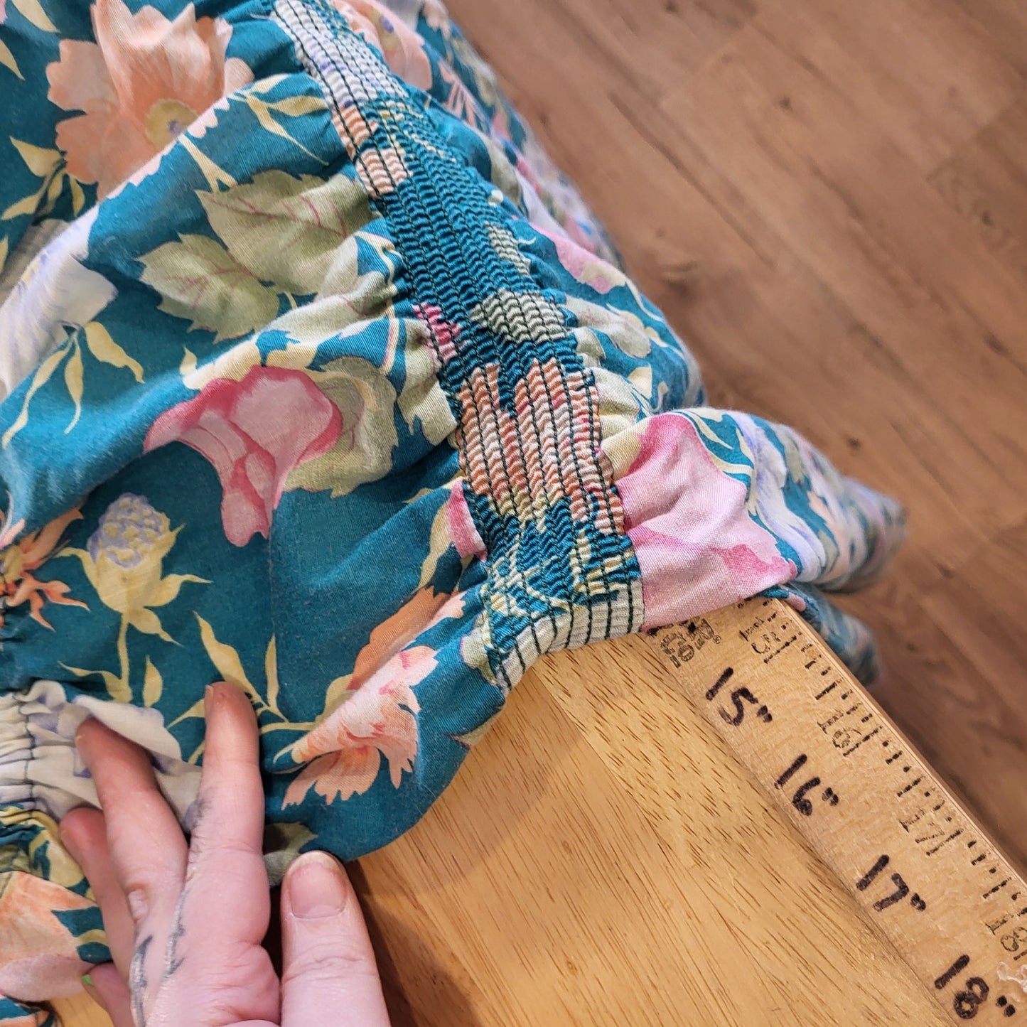 Vintage turquoise Floral halter dress elastic MIDI tie cotton medium