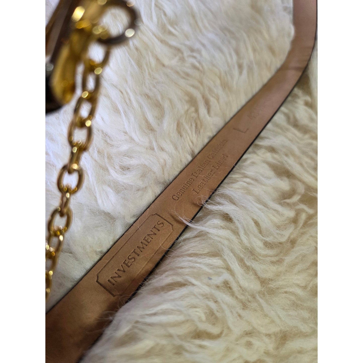 Investments large genuine Italian calfskin leather 39" length gold hardware