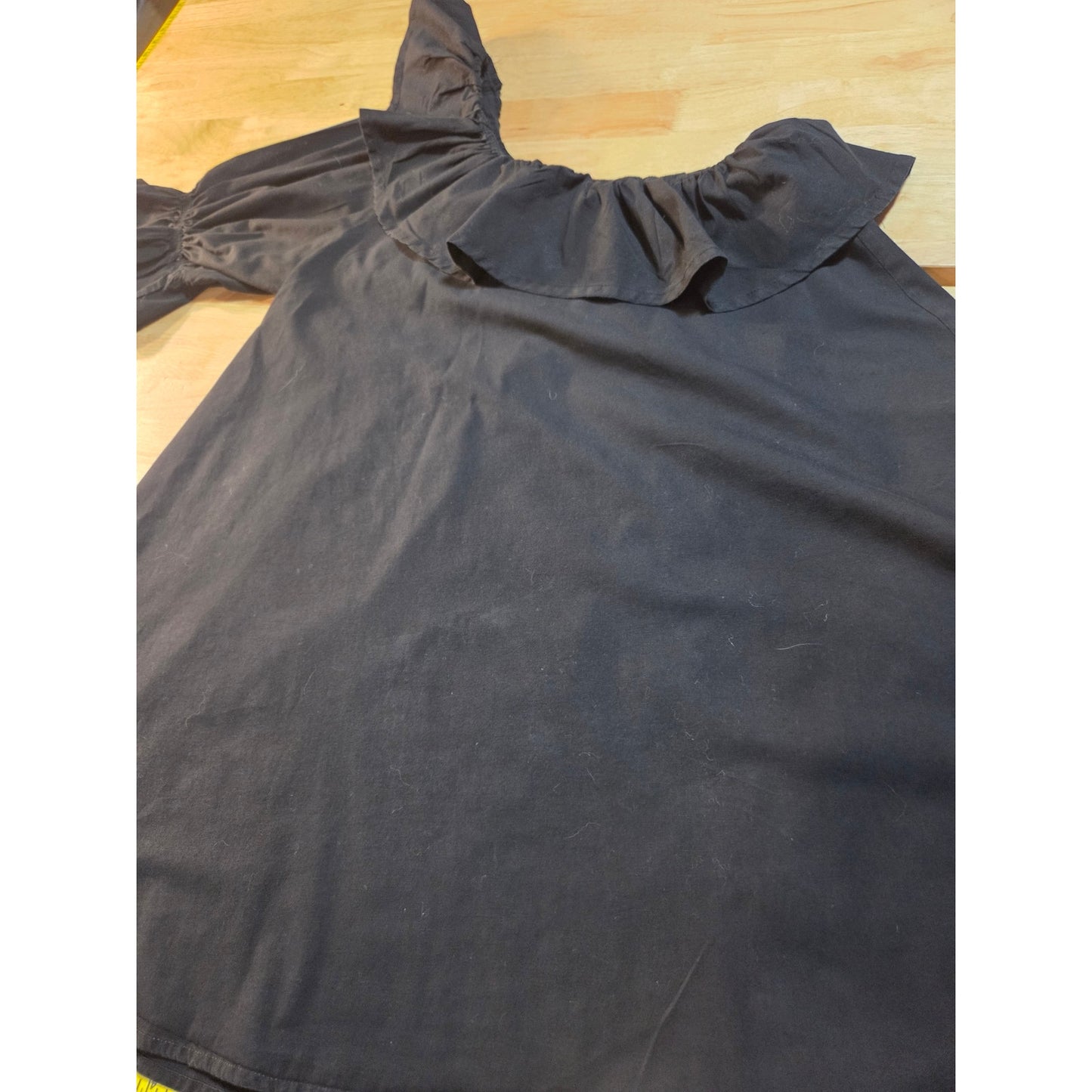 Boohoo 100% cotton black one shoulder ruffle A-line dress