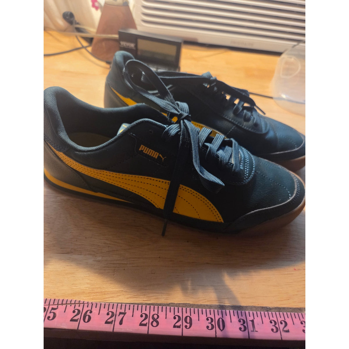 Puma gold and green yellow gum sole vegan leather sneakers size 9 and 1/2 women