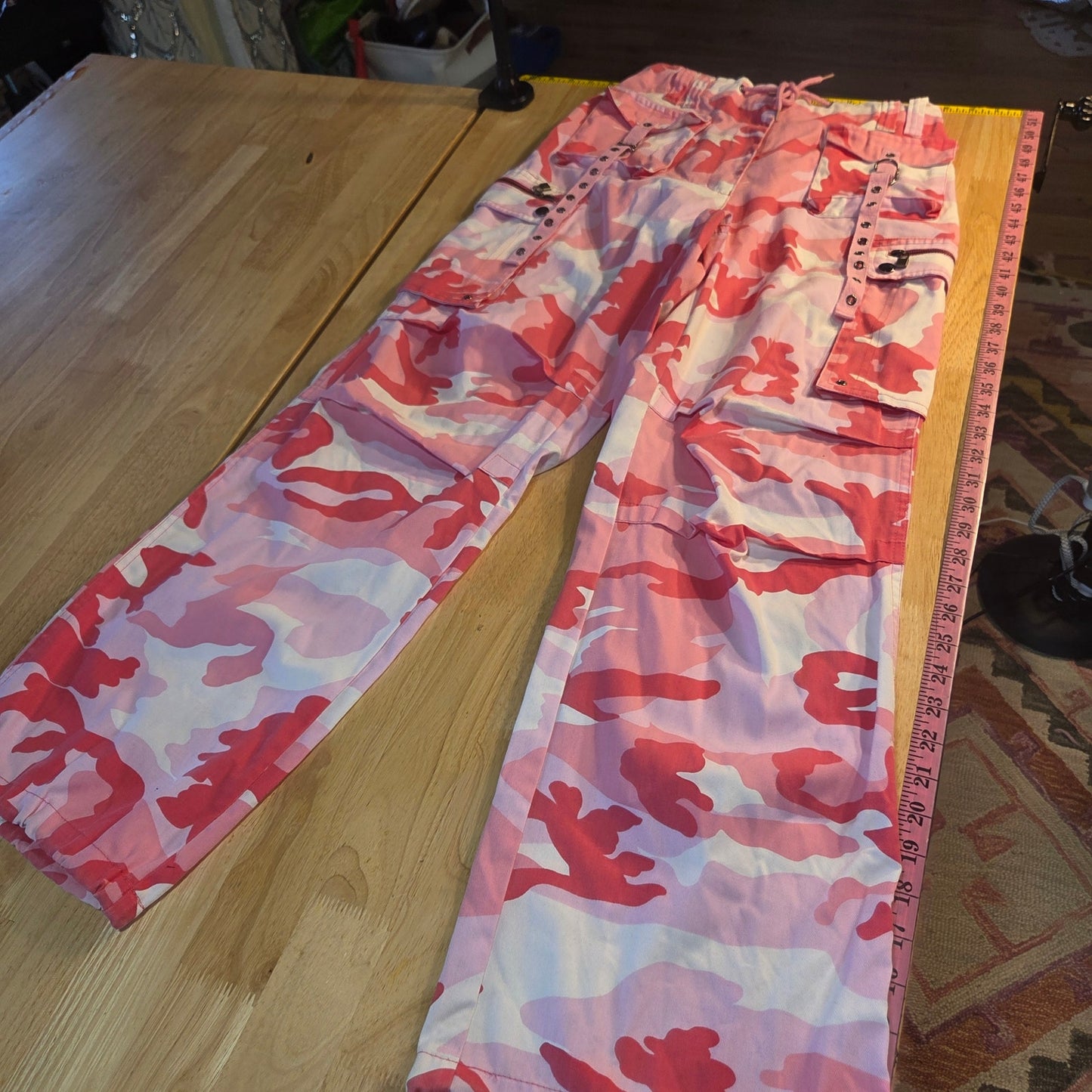 Riflessi pink camouflage Raver pants bondage straps wide leg adjustable 2XL