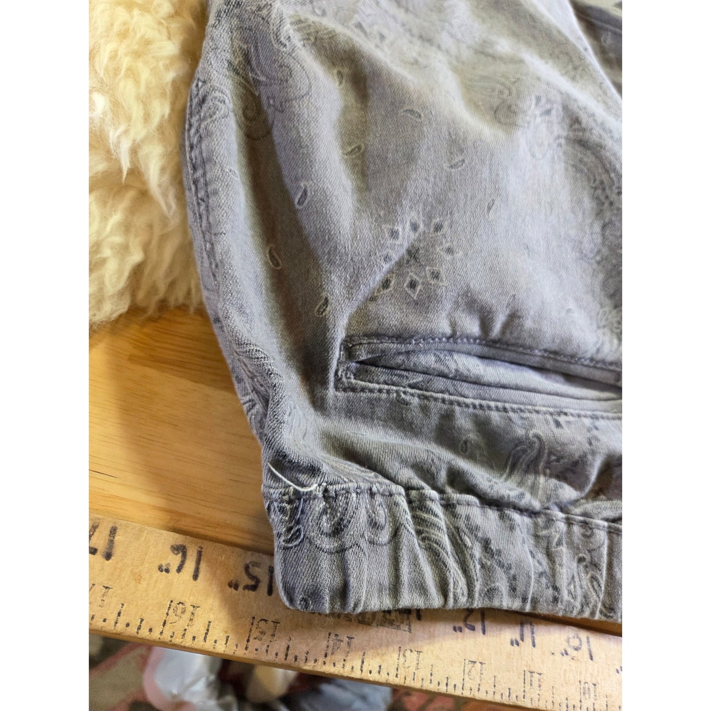 Blacksmith GRAY Paisley Harem cut JEAN shorts elastic waist tie crop distress