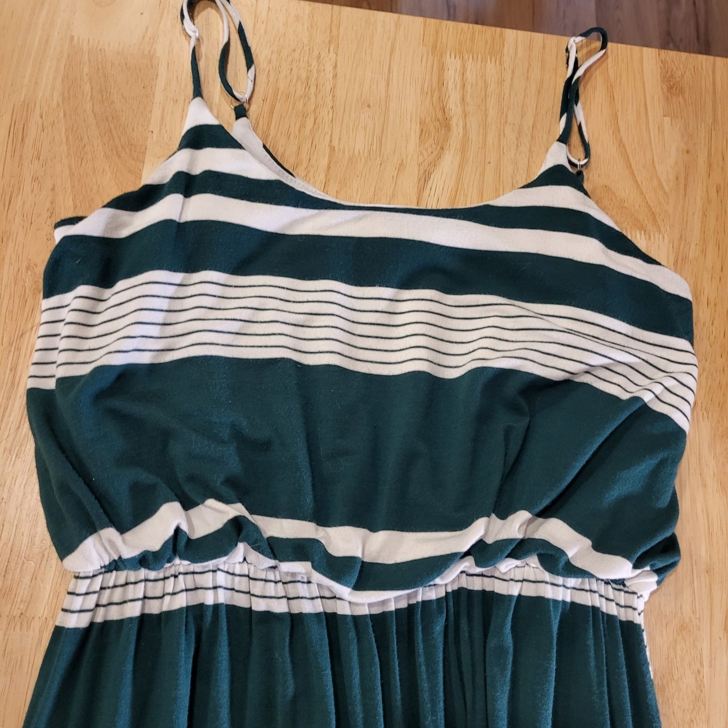Espresso Green Striped Rayon Jersey Knit Tank Maxi Dress Stretch Summer L
