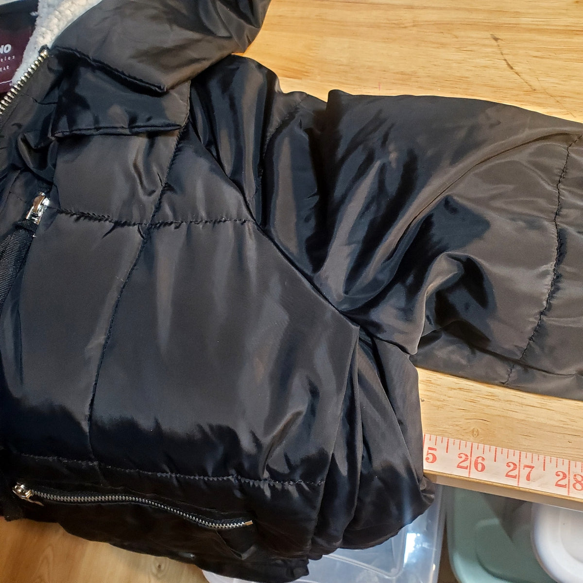 Ci Sono Black Viral Puffer Jacket Orange lining Shearling Hood Silver Zip Large
