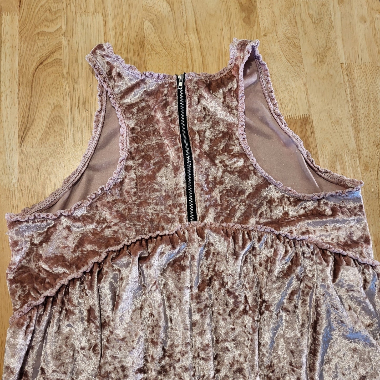 POL Pink Crushed Velvet Tank Mini Dress Zip Back Detail Empire Waist L