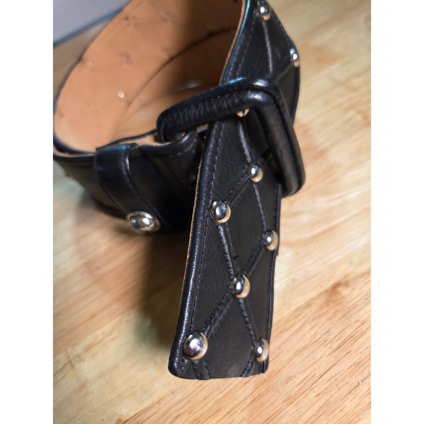 Black studded 2 in wide belt silver toned Hardware 40"