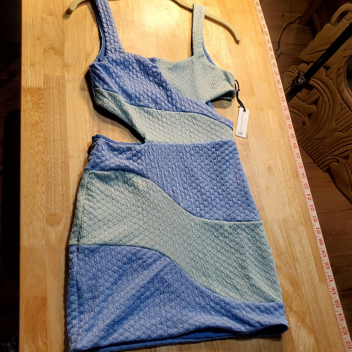 Lovers and Friends Blue Waffled Two Toned Swim Dress Bodycon Sleeveless Small