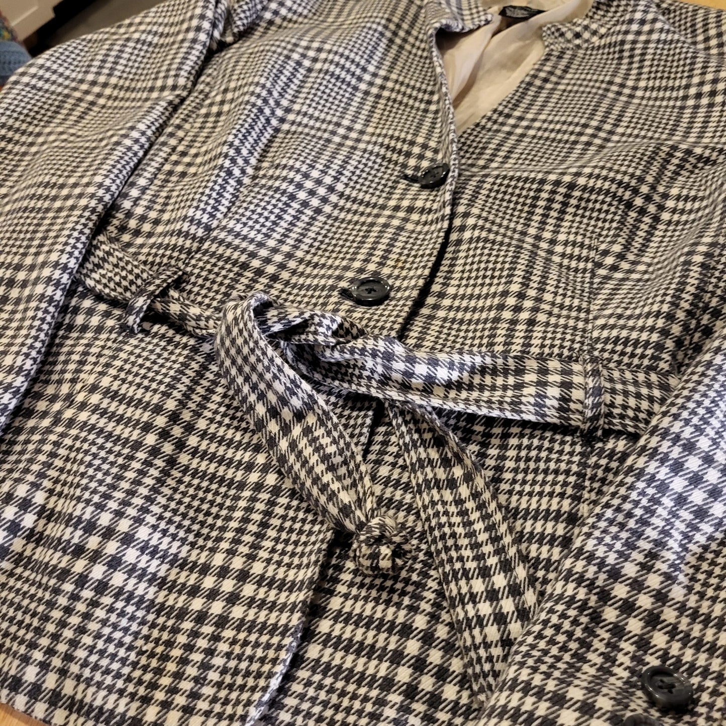 Lifestyle Attitude by Larry Levine Houndstooth Mandarin Collar Rayon Belted Coat