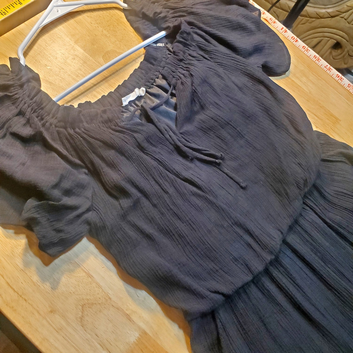 Lush Black Balloon Ruffle Hem Billowy Jumpsuit 30" Elastic Waist Wide Leg 28"
