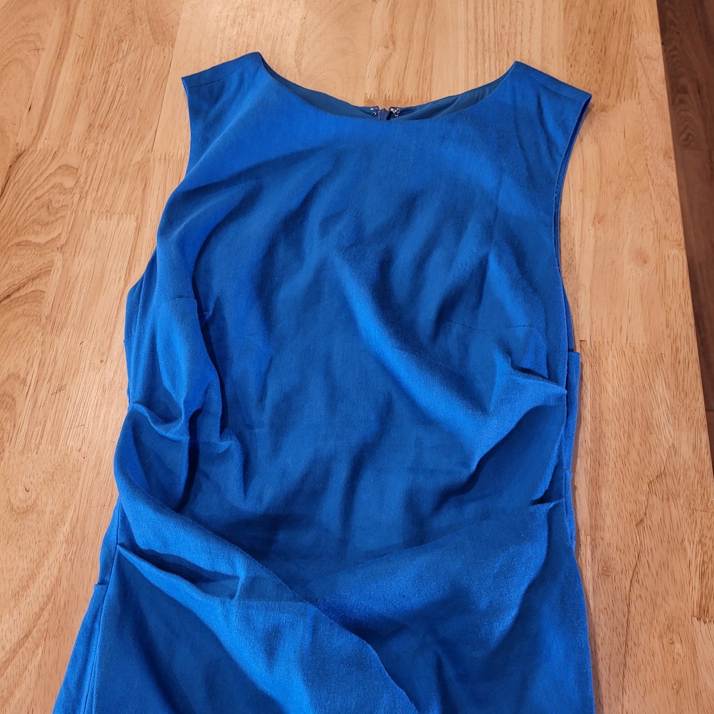 Nicole Miller Artelier Blue Backbone Gathered Sleeveless Stretch Pencil Dress 6