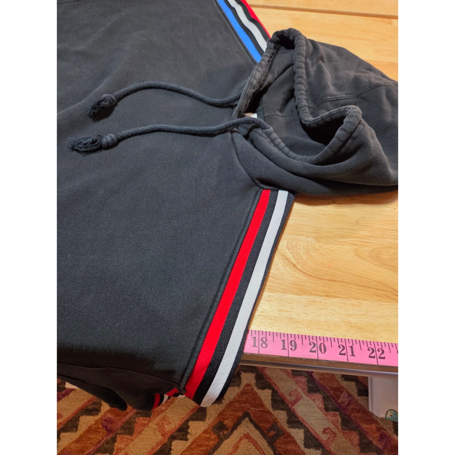 Adidas Originals navy blue cropped hoodie red white and blue logo embroidery L