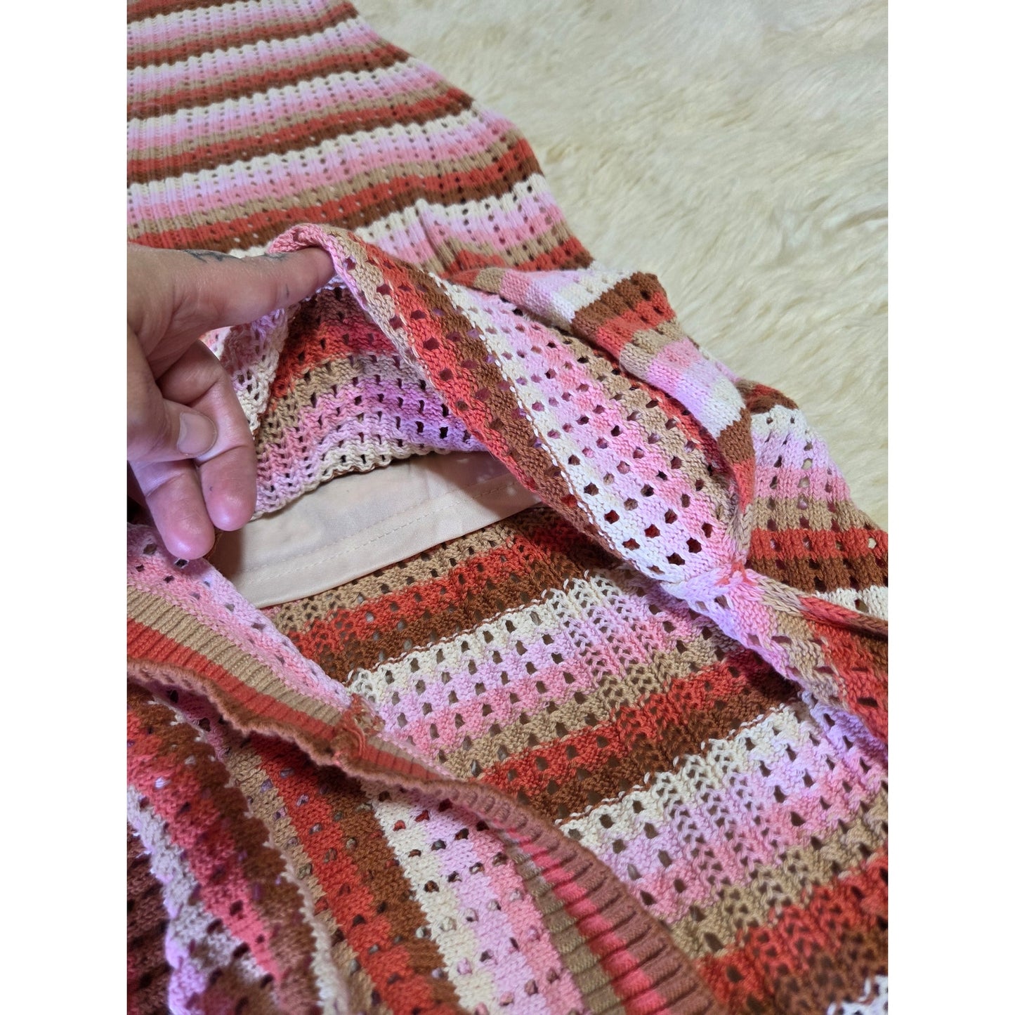 C & C California Neapolitan Crocheted Striped Pastel lined beach cover dress