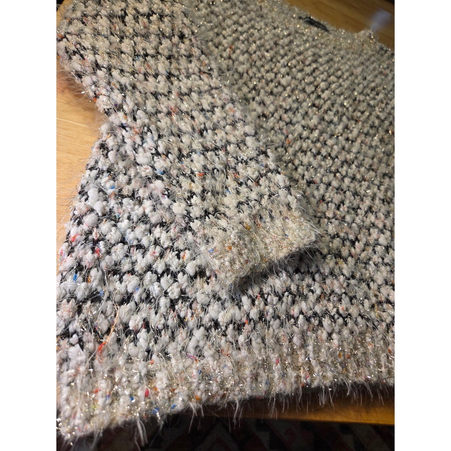 Lauren Michelle Petite PXL Chunky Metallic Knit Sweater Silver Black White