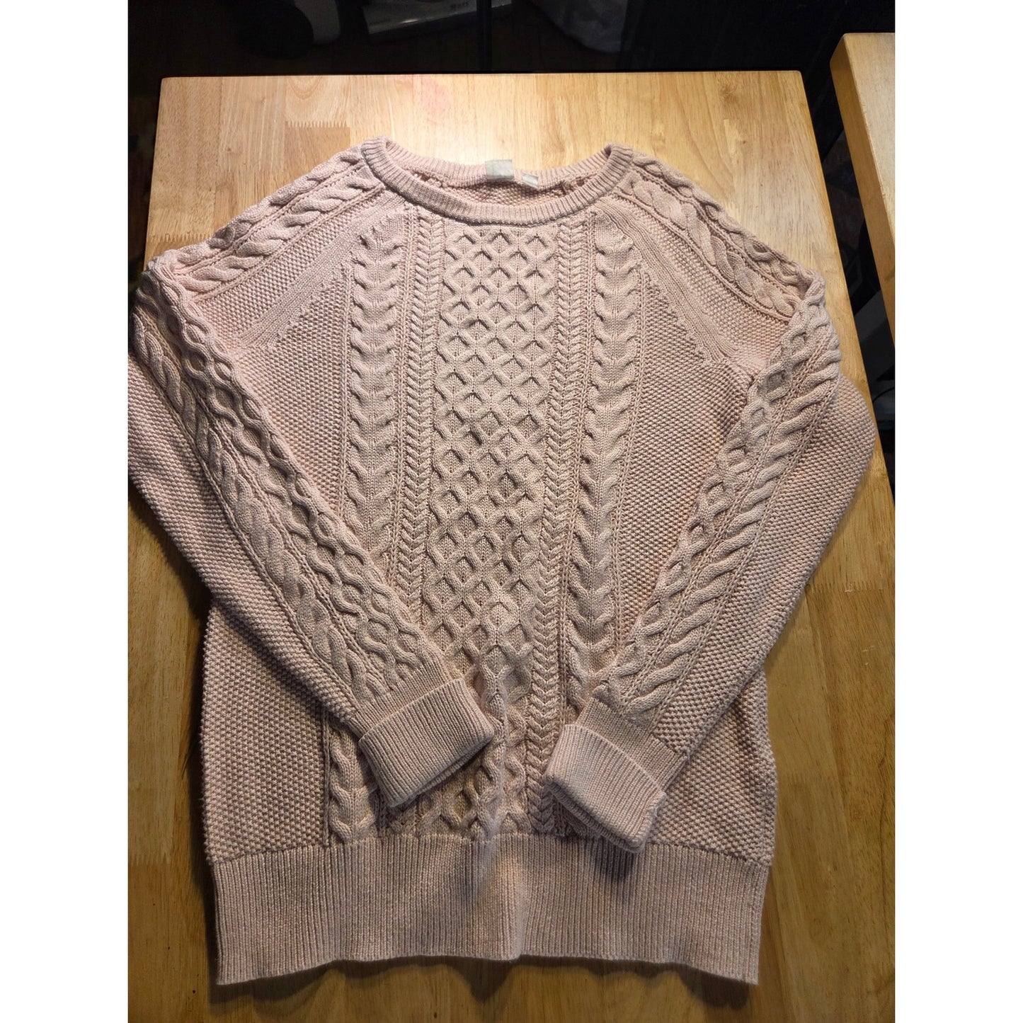 Gap Vintage Baby Pastel Pink Cable Knit Sweater Beautiful Petite Sm 100% Cotton