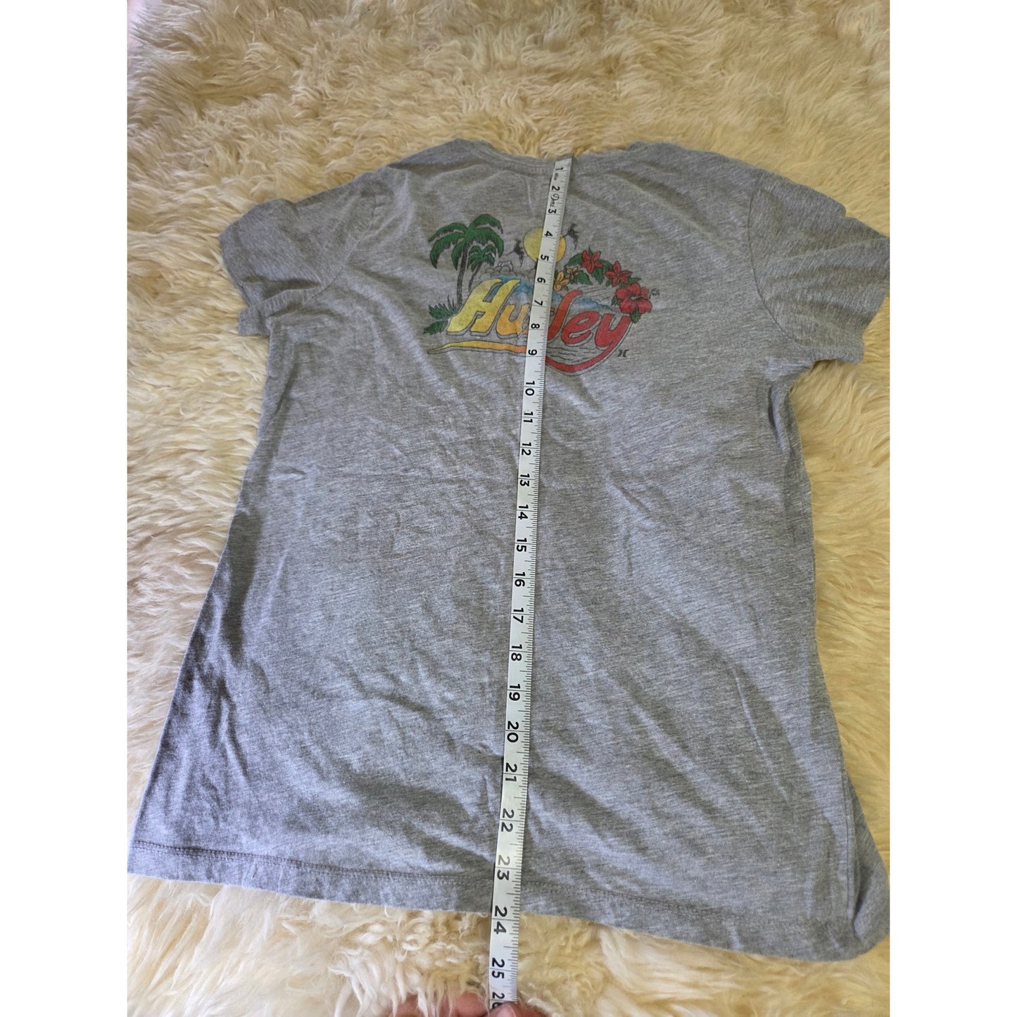 Hurley Heather Gray V-neck t-shirt floral Graphic Small