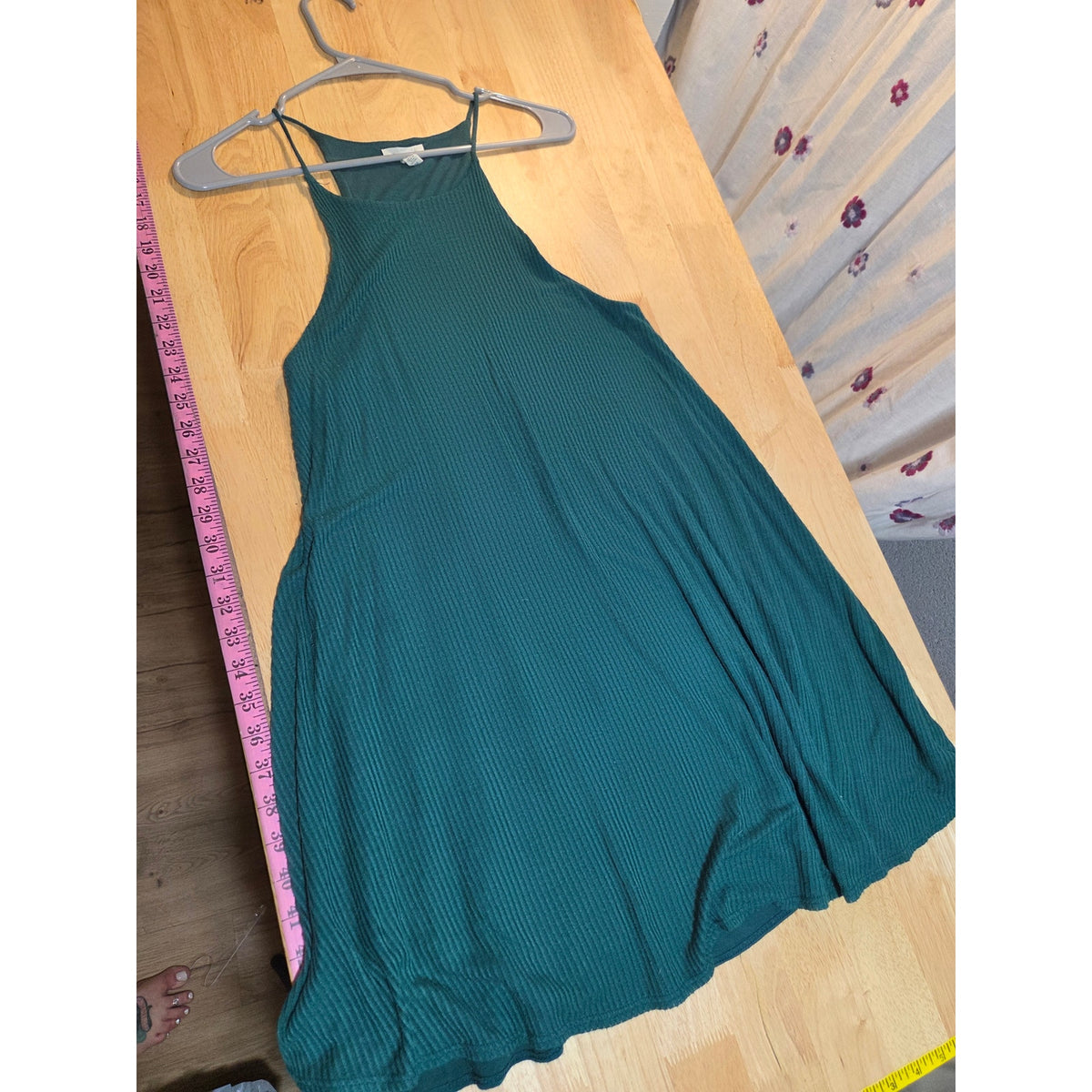 Silence + Noise emerald green sleeveless A-line jersey knit ribbed dress medium