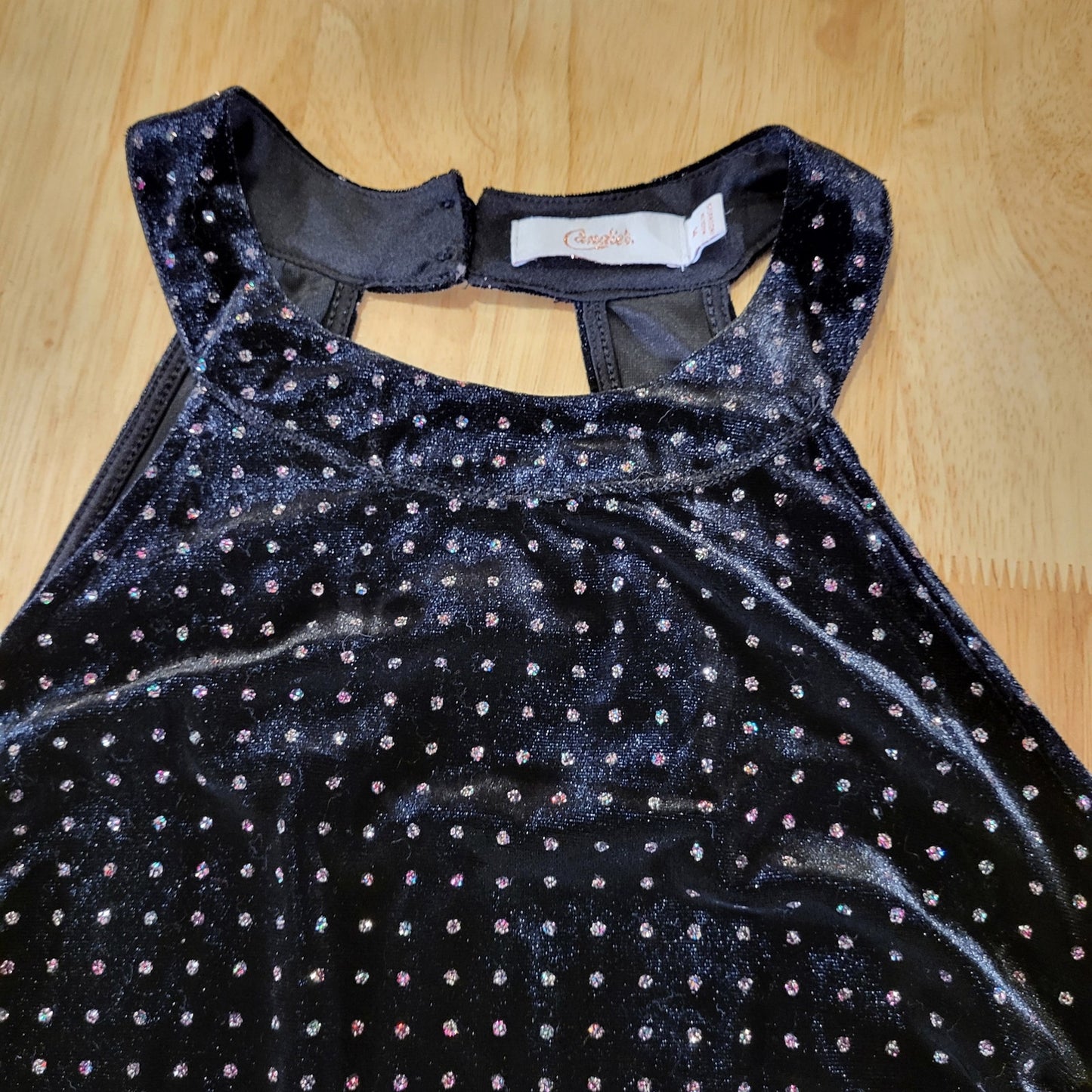 Candie's Black Velvet Sparkle Dotted Sleeveless Mini Dress Keyhole Back M