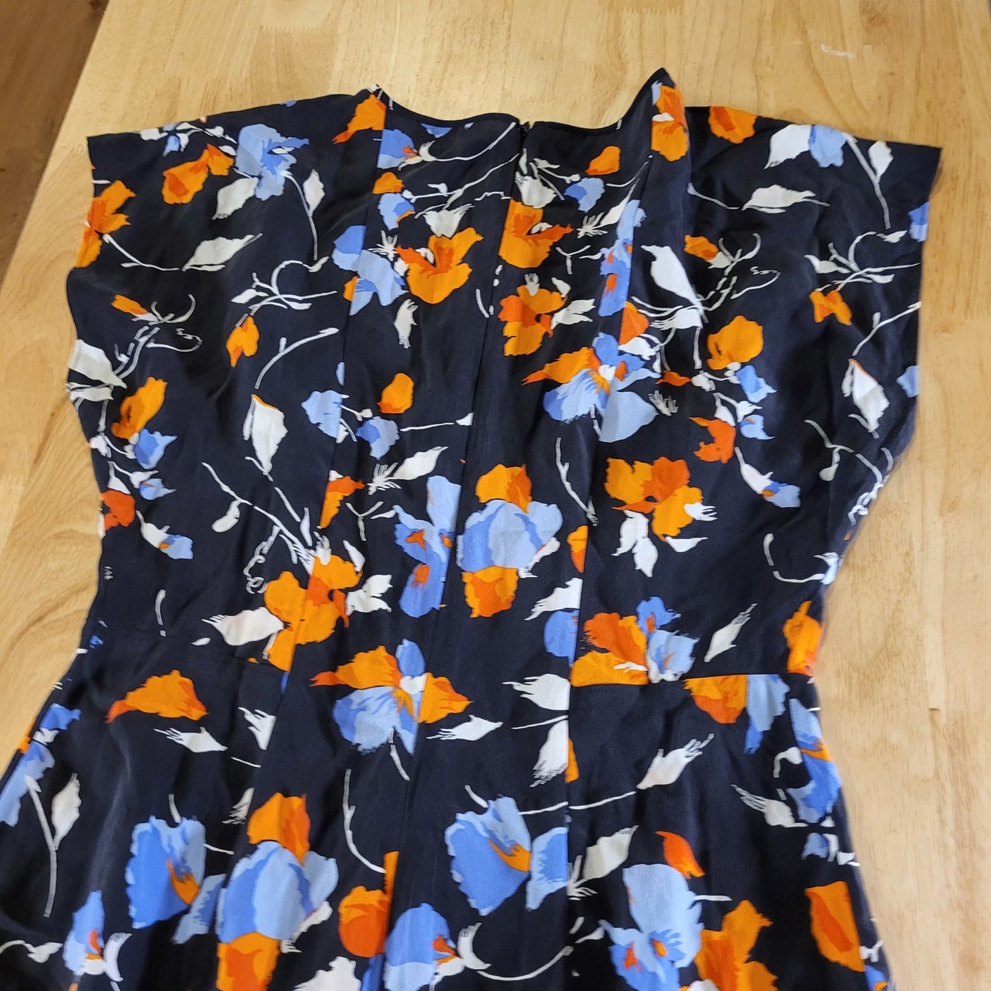 Joie Blue Orange Floral 100% Silk Sleeve Cap Sleeve Mermaid Hem Bias Cut 4