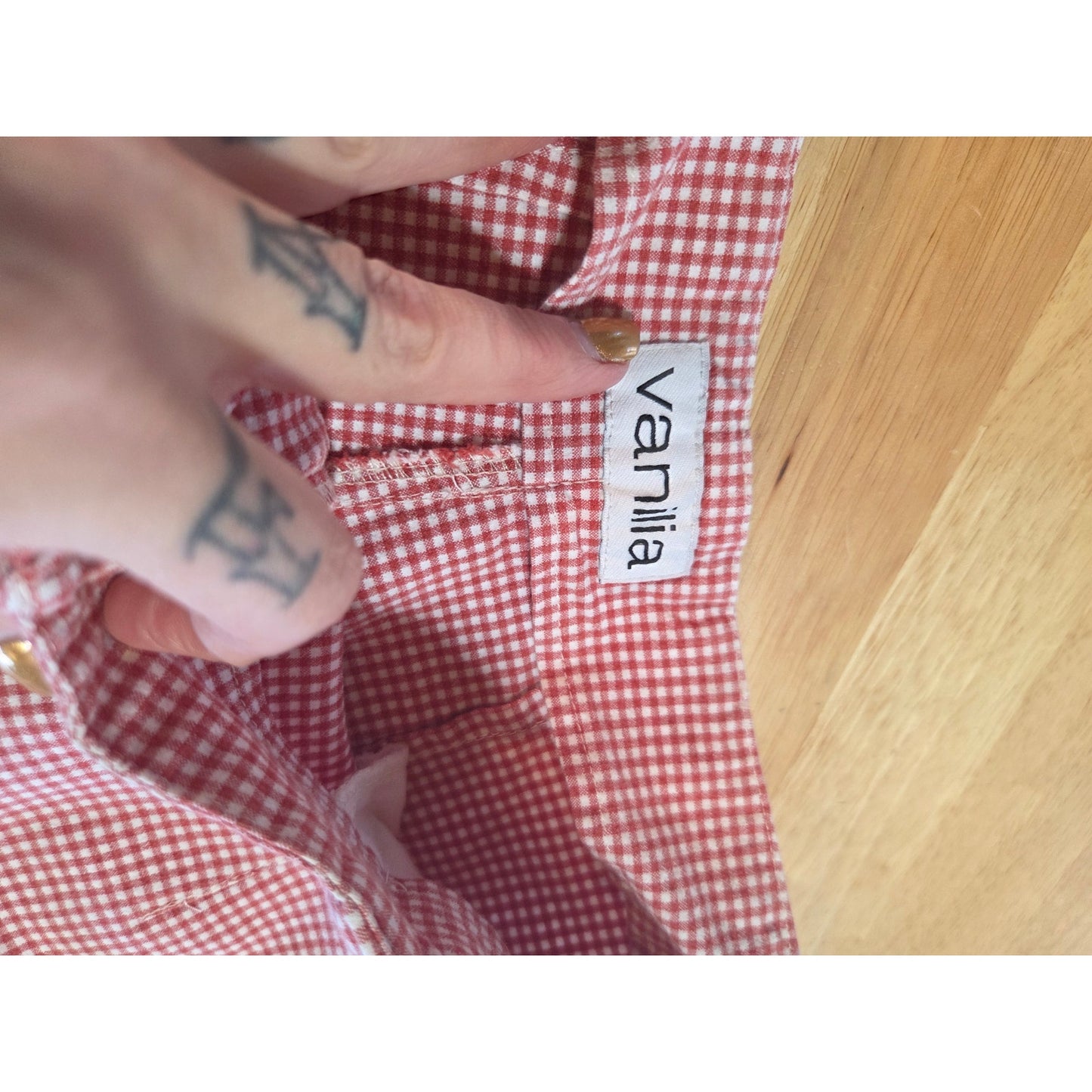 Vanilla cotton stretch red gingham cigarette pants zipper pocket size 44