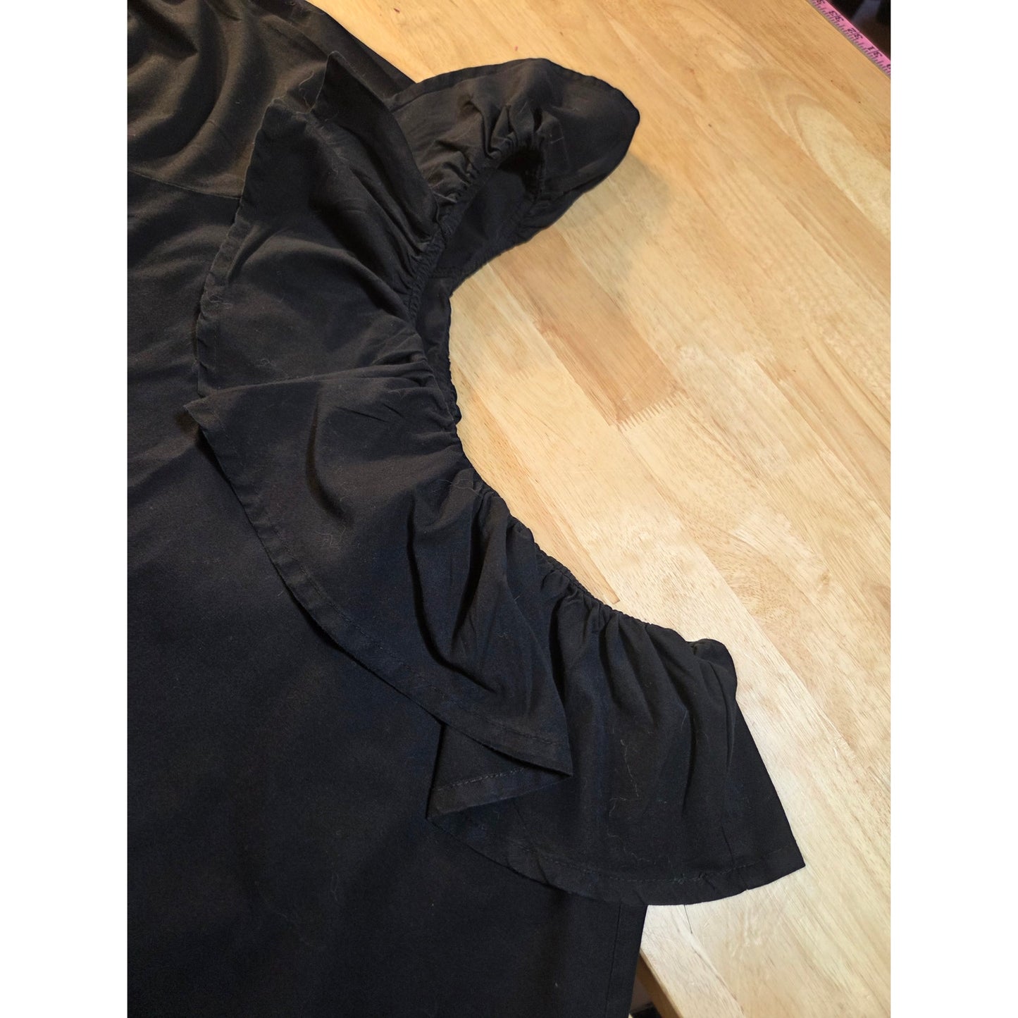 Boohoo 100% cotton black one shoulder ruffle A-line dress