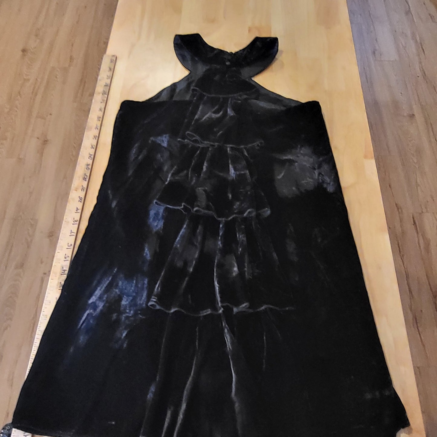 INC International Concepts Rayon Black Velvet Ruffle Racerback Mini Dress 10