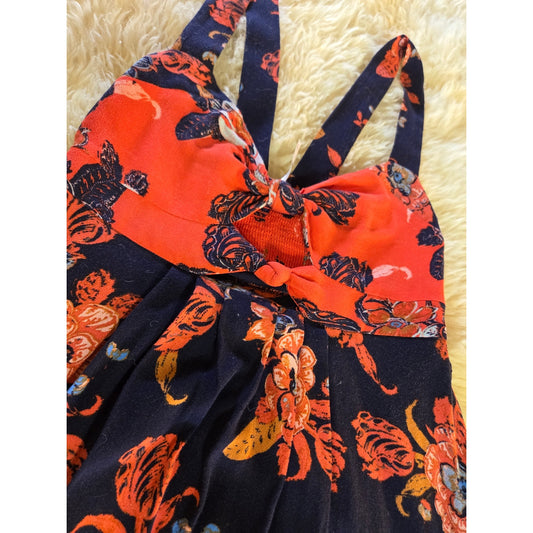 Free People blue orange sleeveless floral dress cut out detail mini short xs
