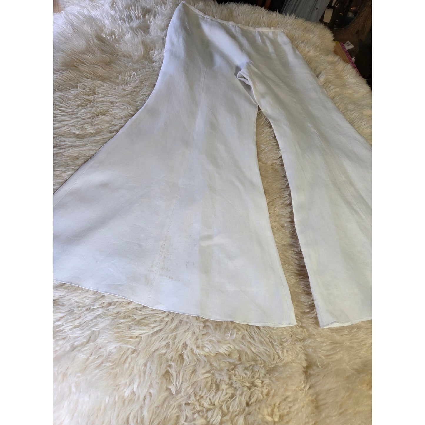 Worth size 8 100% Linen Fully Lined Wide Leg Bell Bottom Pants small stain leg