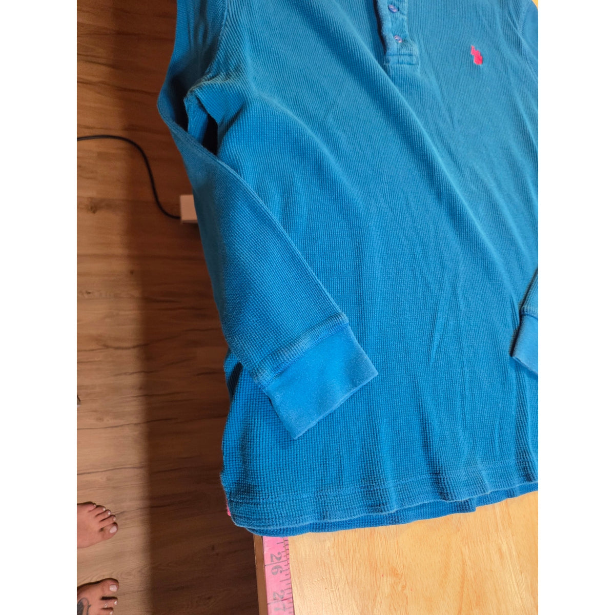 US polo Association turquoise waffle knit long sleeve shirt pink contrast medium