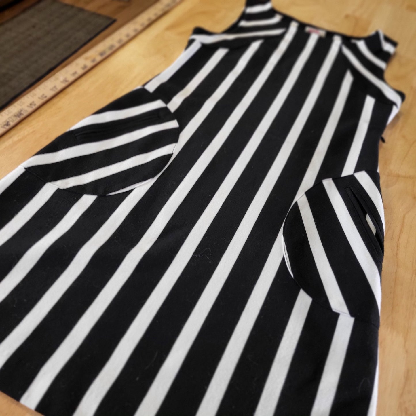 Yoana Baraschi Black & White Striped Bodycon Midi Pencil Dress Pocket Sleeveless
