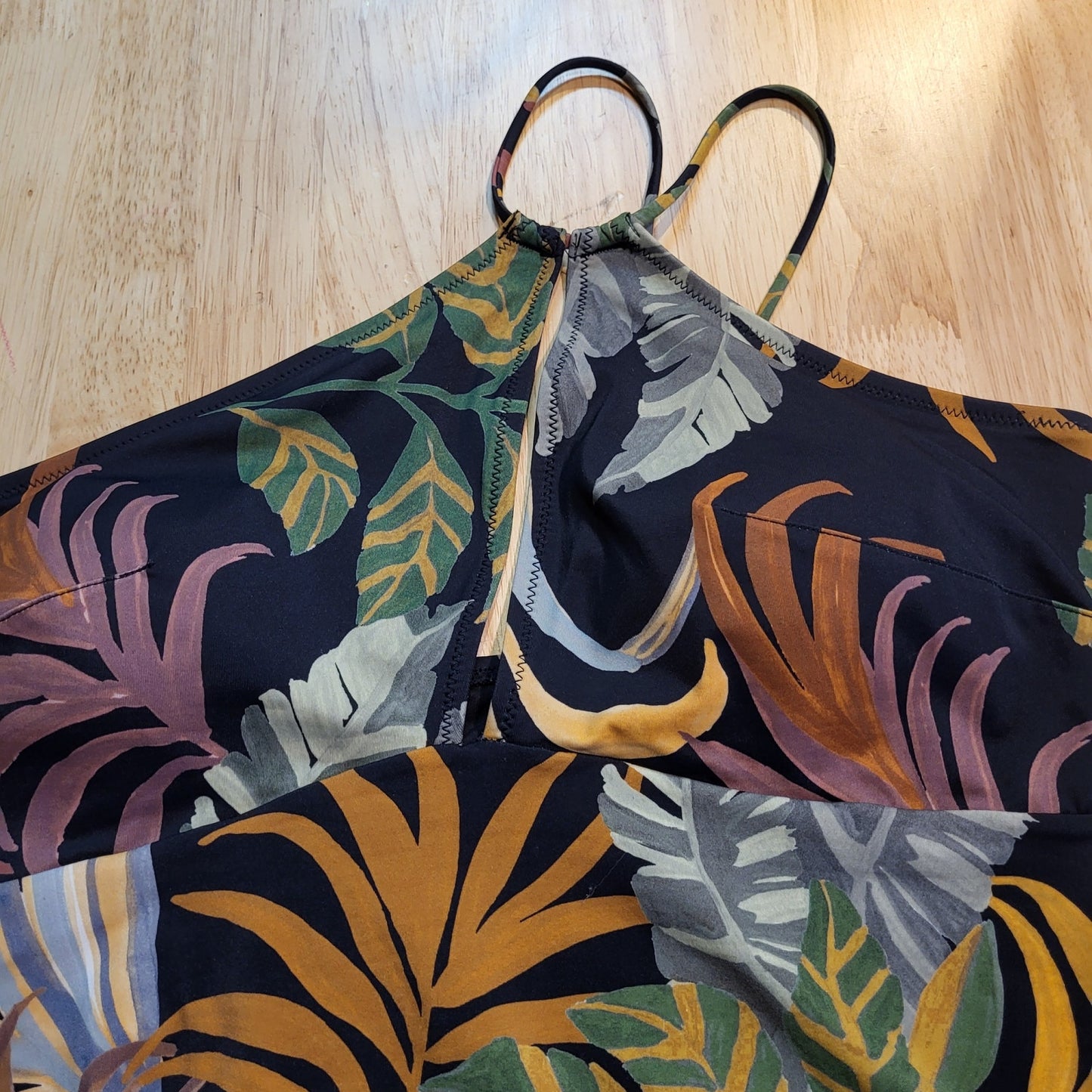 Size 14 Berry Color Floral Botanical One Piece Bathing Suit Side Shoulder Strap