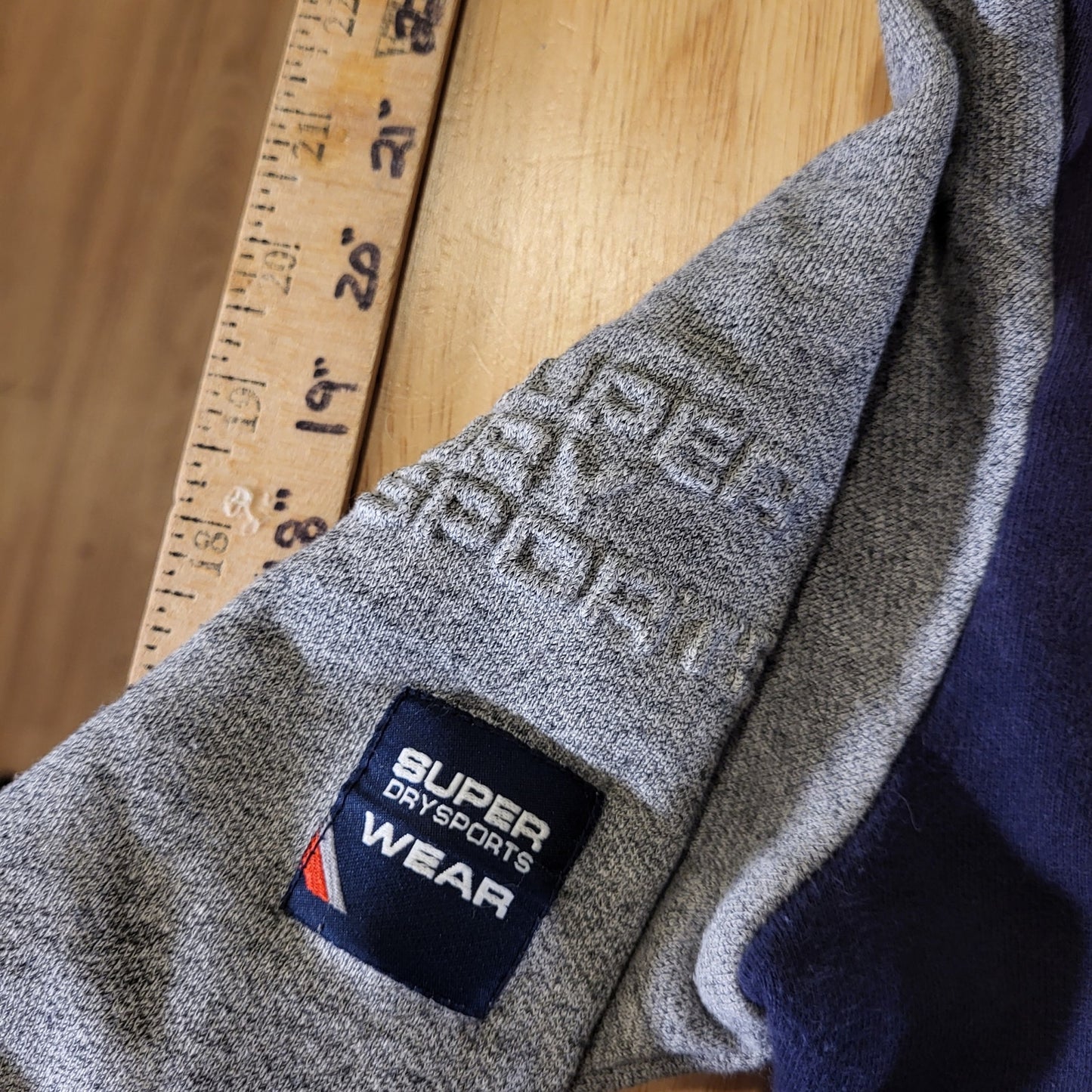 Super dry SPORTS gray blue zip hoodie embossed GRAPHIC Hood pockets x-small