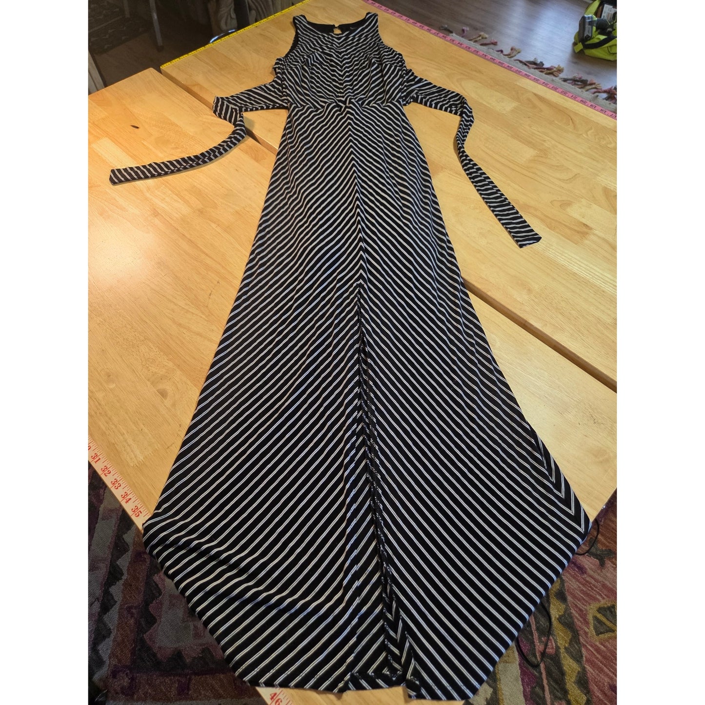 White House Black Market sleeveless jersey knit bias stripe black xxs white maxi