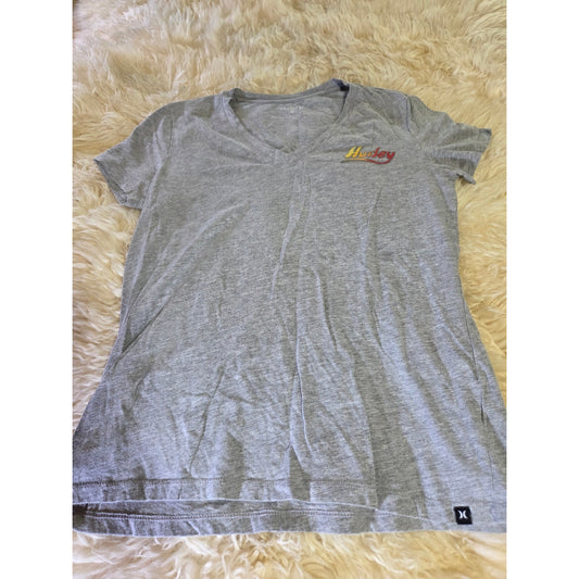 Hurley Heather Gray V-neck t-shirt floral Graphic Small