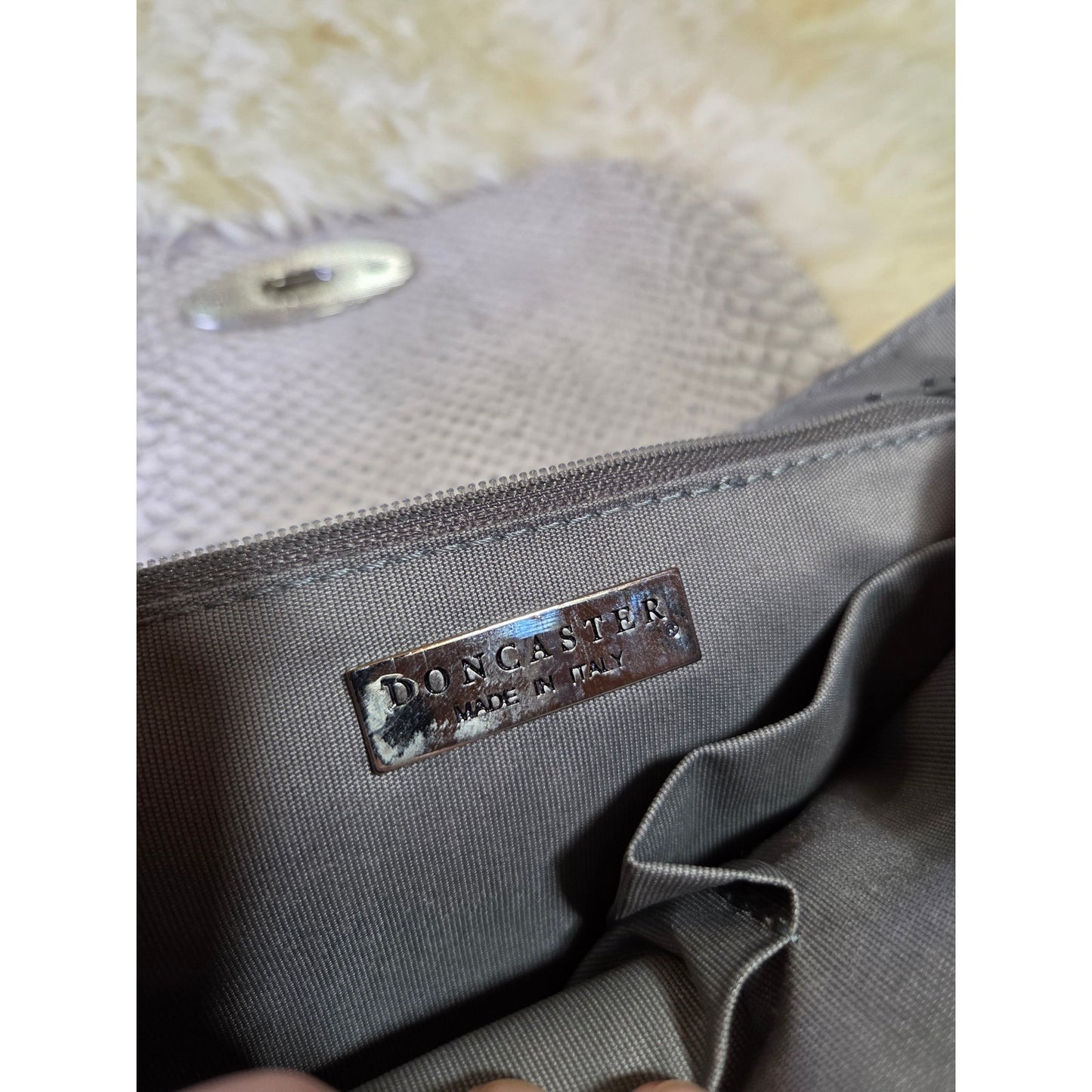 Doncaster Made IN Italy GRAY Alligator Bag Silver Chain Hardware 8" X 12"