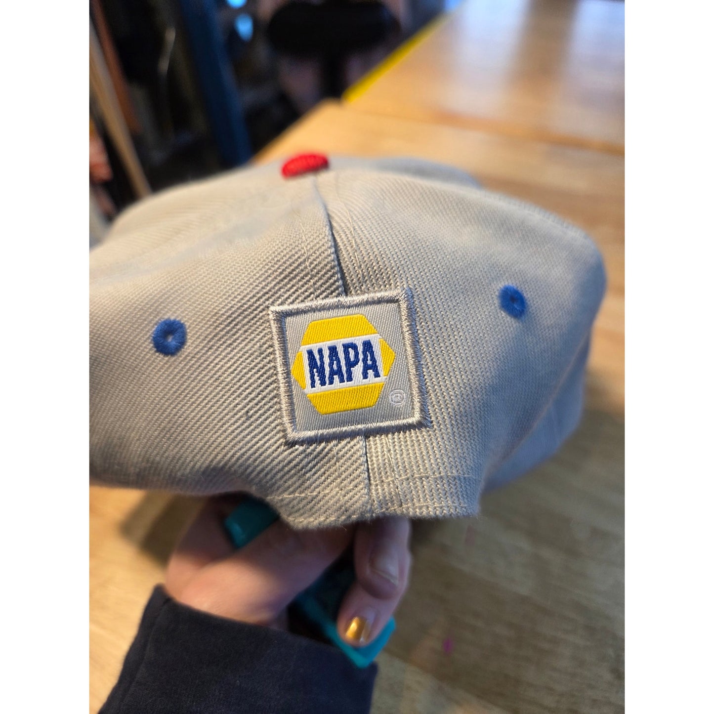 Gray Atlanta snapback baseball hat contrast embroidery blue bill red embroidery