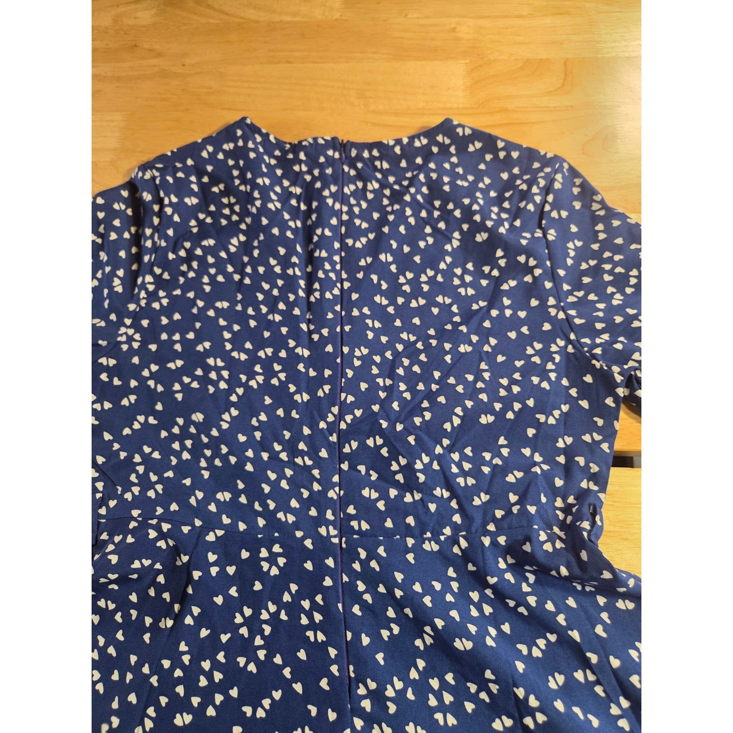 Floral Pig Blue Heart Print Dress Keyhole Puff Sleeve Detail Faux Wrap M