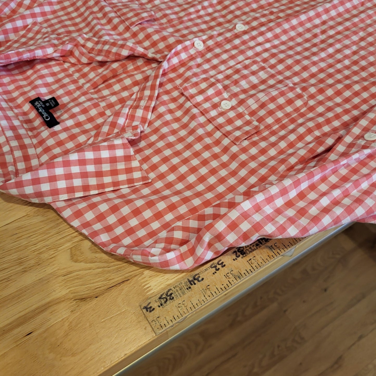 Chadwick's 100% Cotton Orange Gingham Midi Length Collared Shirt Dress