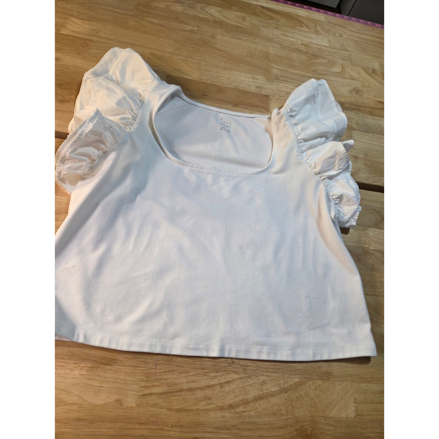 A new day white jersey knit shirt puff sleeve stretch t-shirt  large