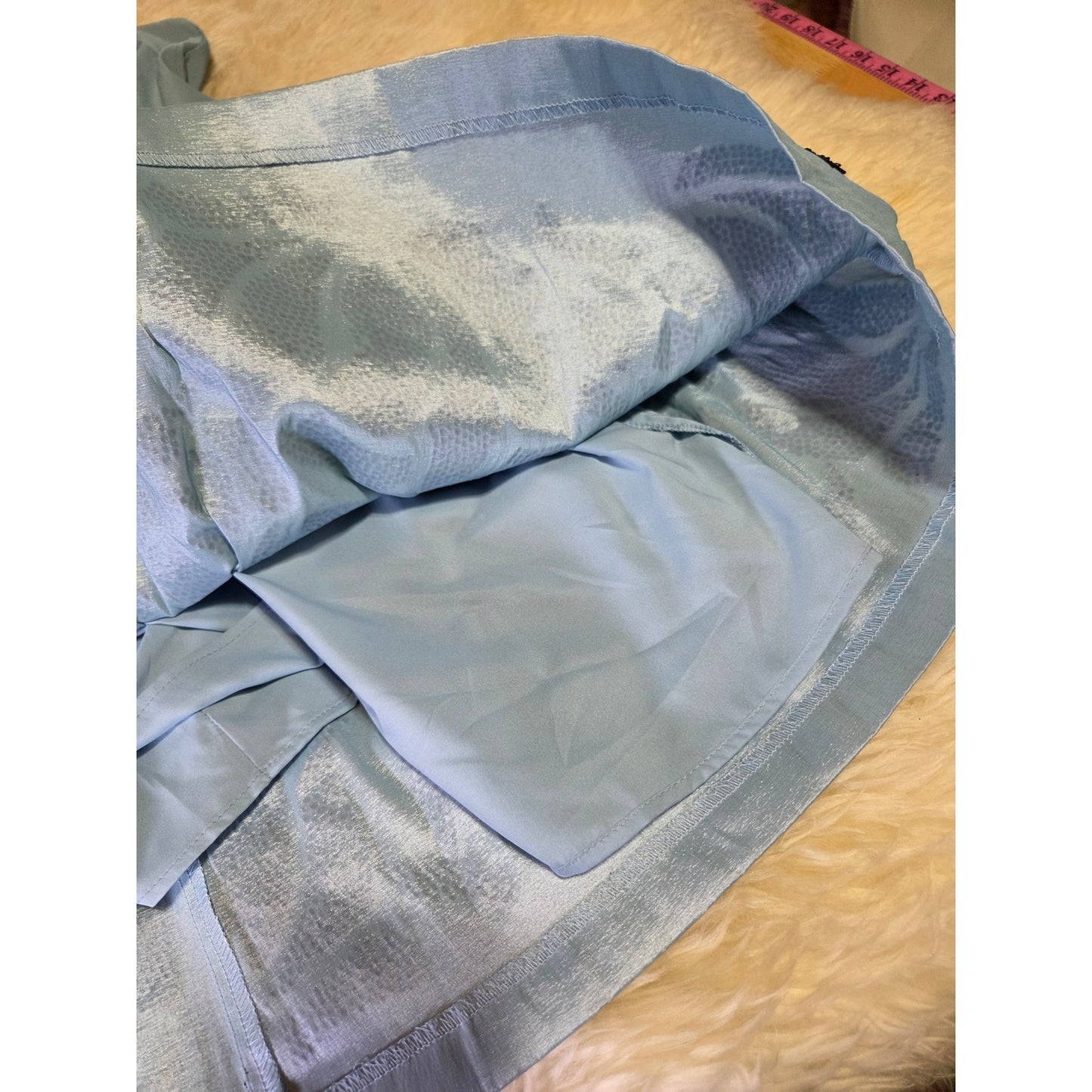 Baby Blue Sleeveless Black Sequin Embellishments Tea Length Fit Flare Princess
